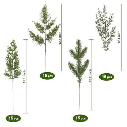 Artificial Pine Branches Assorted 60-Piece Christmas Greenery Set for Crafts and Decor