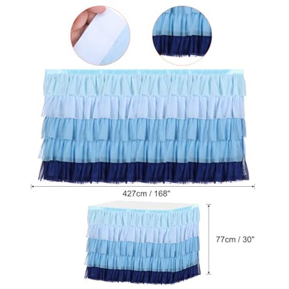Blue 14ft Ruffle Table Skirt for Wedding Birthday Party Decorations - Rectangular 168x30 Inches
