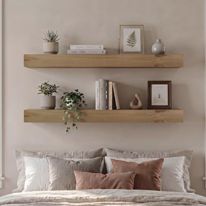 48-Inch Rustic Solid Wood Floating Shelves Set of 2, Heavy Duty Wall Storage