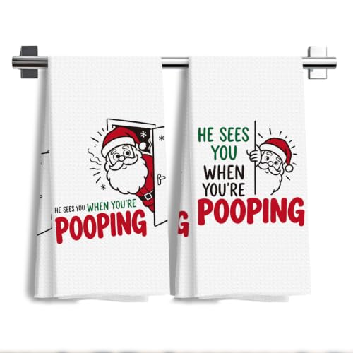 Christmas Bathroom Hand Towel Set - Funny Santa Decor Gifts