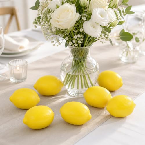 Artificial Lemons Set of 7 - Lifelike Fake Citrus for Home Decor, Yellow