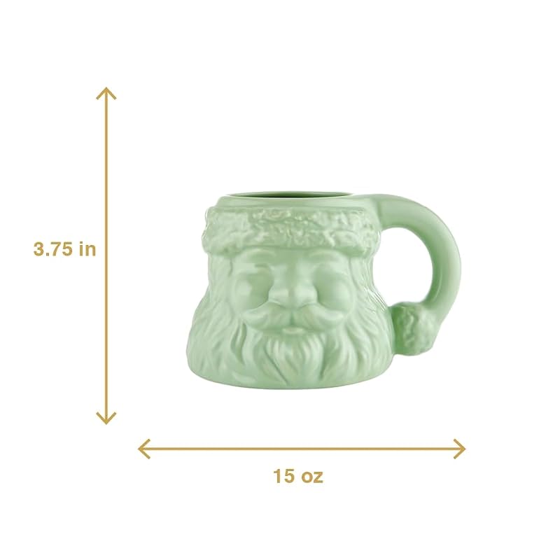 Christmas Santa Mug Ceramic Green 15oz Coffee Cup - Holiday Gift