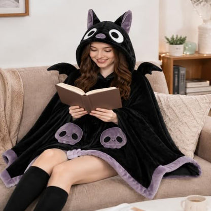Halloween Bat Blanket Hoodie for Adults Kids Oversized Sherpa Wearable Throw