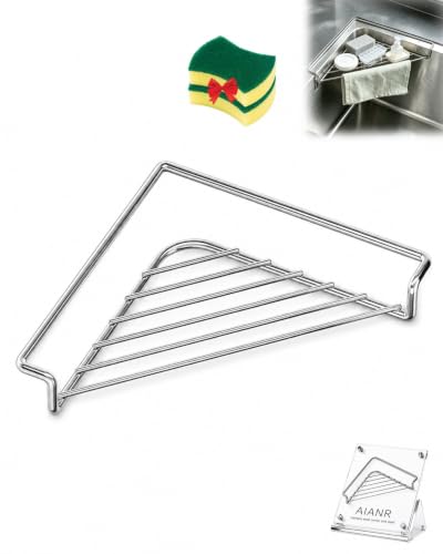 1pc Stainless Steel Corner Sink Shelf with Wire Sponge Holder & Drying Rack