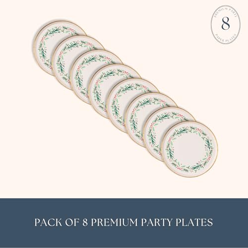 Christmas Wreath Dessert Plates Pack of 8 - Holiday Party Tableware 8"