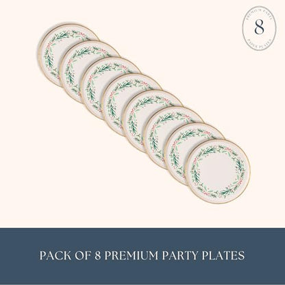Christmas Wreath Dessert Plates Pack of 8 - Holiday Party Tableware 8"