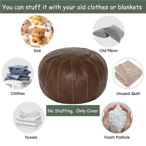 Unstuffed Faux Leather Ottoman Pouf - Deep Coffee, DIY Storage Foot Stool