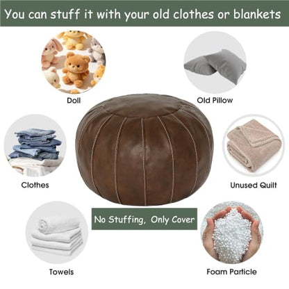 Unstuffed Faux Leather Ottoman Pouf - Deep Coffee, DIY Storage Foot Stool