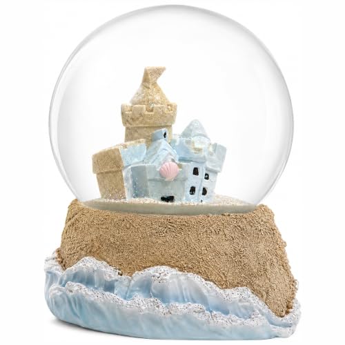 Beach Themed Sandcastle Snow Globe with Wave Details - Coastal Holiday Decor