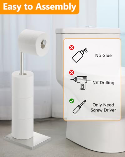 Chrome Toilet Paper Holder Stand with 4 Roll Storage - Free Standing Bathroom Organizer