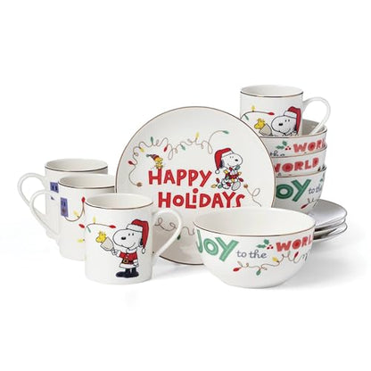 Lenox Snoopy Christmas Porcelain 12-Piece Dessert Set for 4