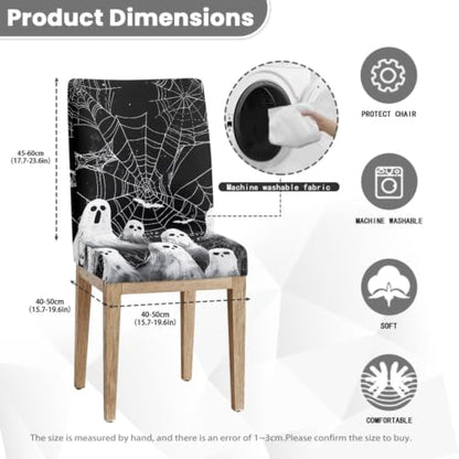 Halloween Ghost Chair Cover Set of 4 with Matching Bench Slipcover - Black
