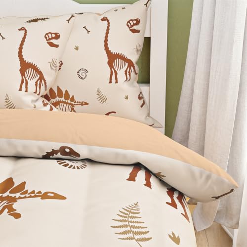 SANDJEST Dinosaur Twin Bedding Set with Comforter, Fitted Sheet & Pillowcases - Kids Bedroom Decor