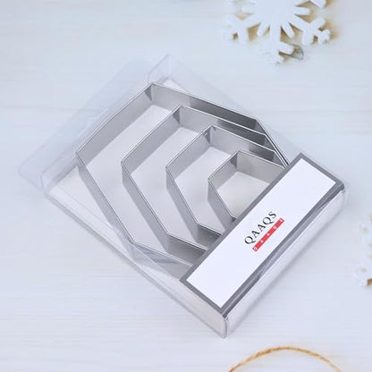 Hexagon Long Cookie Cutters Set with Assorted Sizes - Stainless Steel, 4 Pieces - Geometric Baking Molds - Variation of THIS listing