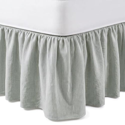 Tranqun Stripe Ruffled Bed Skirt Queen Size 16 Inch Drop Light Green