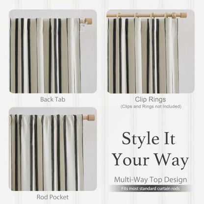 Blackout Linen Chenille Stripe Farmhouse Drapes - 52"W x 96"L, Pack of 2