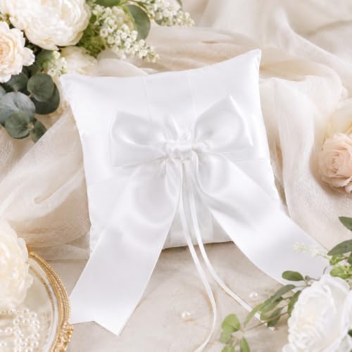 Ivory Ring Bearer Pillow 6x6 Inch Cotton Big Bow Wedding Ceremony Accessory