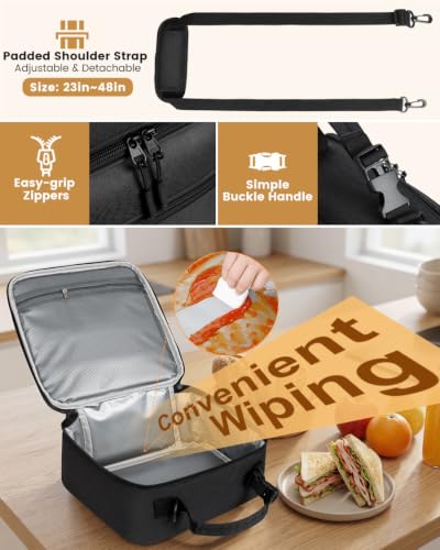 Men's Small Black Insulated Lunch Box with Detachable Strap - Dailyice