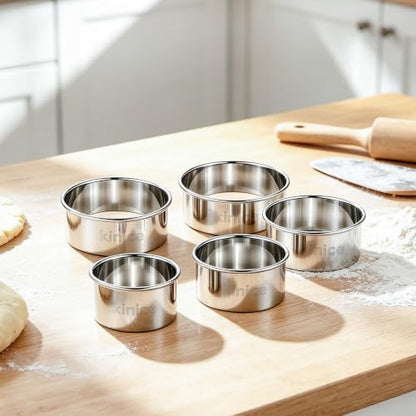 Stainless Steel 5-Piece Round Cookie Cutter Set - Baking & Biscuit Molds
