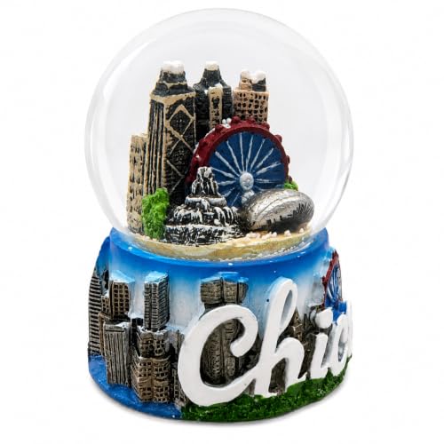 Chicago Cloud Gate Snow Globe with Chicago Skyline and Landmarks – Collectible Winter Decor