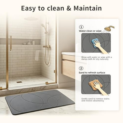 Stone Bath Mat 16 x 24 Inch Gray Diatomaceous Earth Non-Slip Bathroom Rug