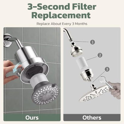 Chrome High Pressure Filtered Shower Head with 5 Modes and Built-In Water Filter