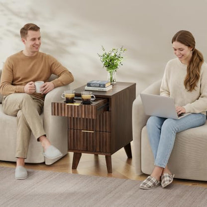 13'' W Fluted Narrow End Table with 3 Drawers - Dark Walnut (Variation of THIS listing)