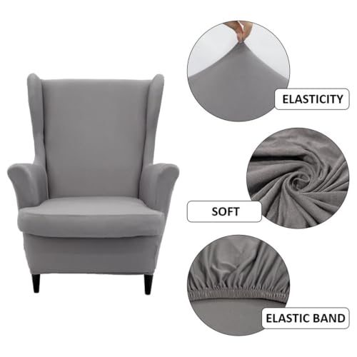 Mustard Green Stretch Wingback Chair Cover with Arms 2-Piece Slipcover Washable