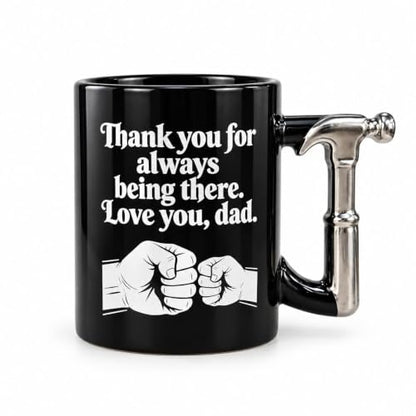 Black Dad Coffee Mug with Hammer Handle - Funny Gift for Men & Dad