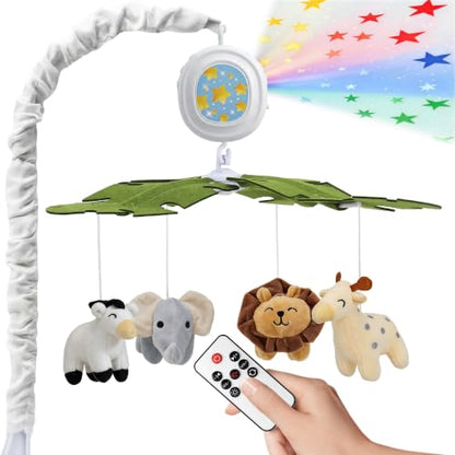 Baby Crib Mobile with Rotating Frame & Music Star Projection - White