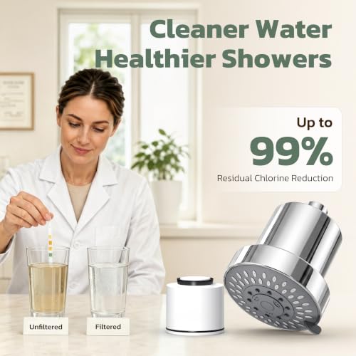 Chrome High Pressure Filtered Shower Head with 5 Modes and Built-In Water Filter