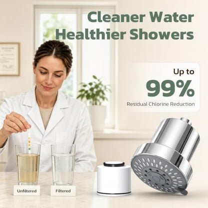 Chrome High Pressure Filtered Shower Head with 5 Modes and Built-In Water Filter
