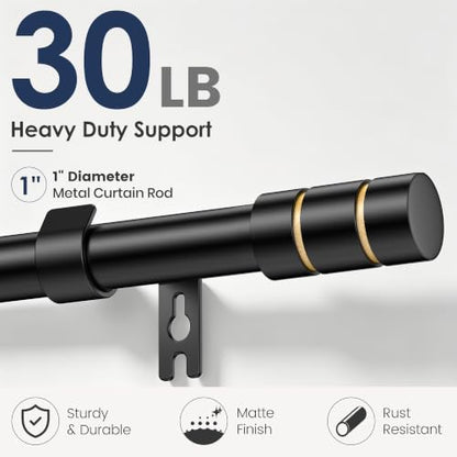 Black & Gold Curtain Rods for Windows, 66-120 Inch, Heavy Duty Adjustable