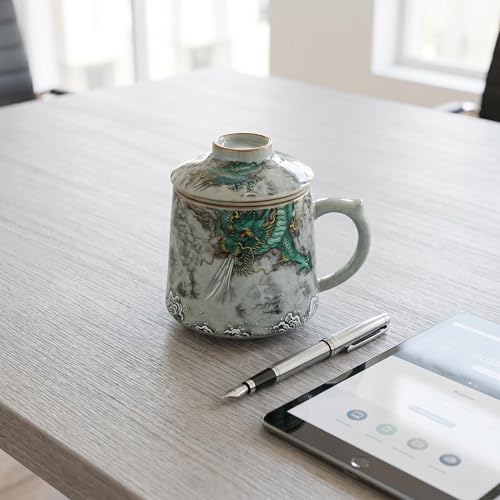 Ceramic Tea Cup with Infuser and Lid 400ml Chinese Dragon Pattern Gift