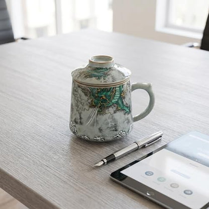 Ceramic Tea Cup with Infuser and Lid 400ml Chinese Dragon Pattern Gift