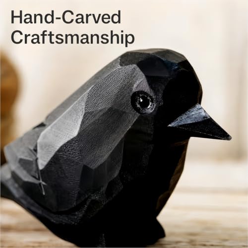 Hand-Carved Wooden Raven & Crow Figurine Set - Gothic Home Decor