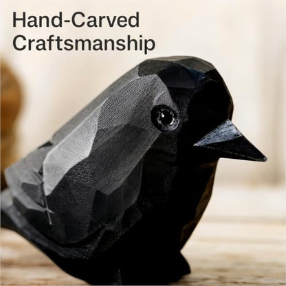 Hand-Carved Wooden Raven & Crow Figurine Set - Gothic Home Decor