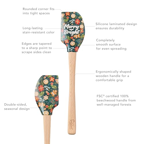Tovolo Spatulart Merry and Bright Holiday Baking Spatula with Wood Handle