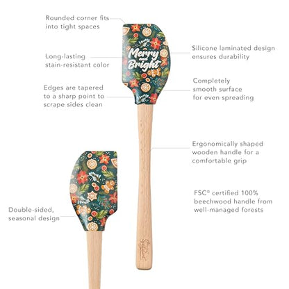 Tovolo Spatulart Merry and Bright Holiday Baking Spatula with Wood Handle