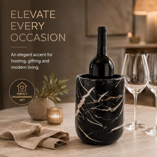 Black Marble Wine Bottle Chiller - Elegant Tabletop Cooler & Multi-Use Holder