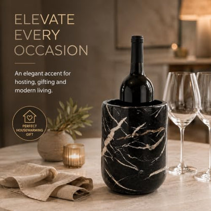 Black Marble Wine Bottle Chiller - Elegant Tabletop Cooler & Multi-Use Holder