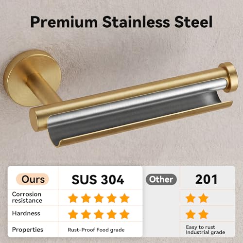 4-Piece Bathroom Towel Holder Set with Robe Hooks - Brushed Gold, Wall-Mounted