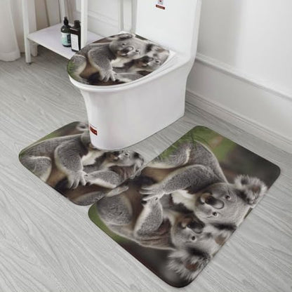Cute Koala Bear Bathroom Rugs Set 3 Piece Floor Mats Non-Slip Washable