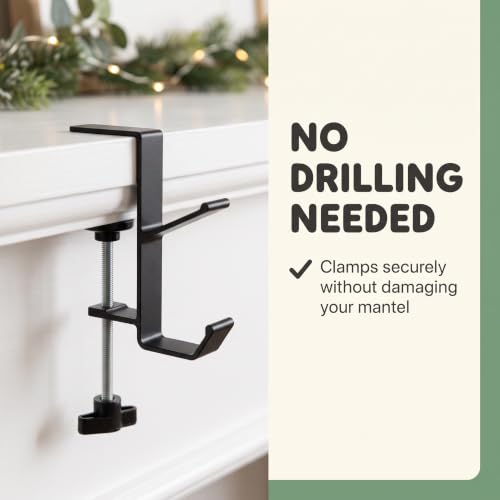 Black 2 Pack Christmas Stocking Holders 2-in-1 Mantle Garland Hooks