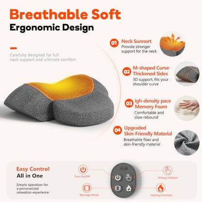 Cordless Neck Massage Pillow with Heat and Traction for Pain Relief