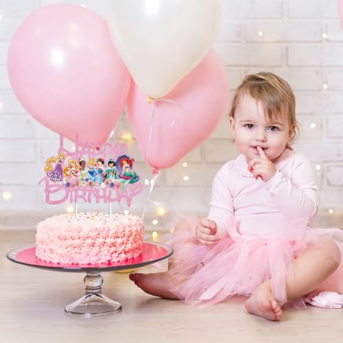 Princess Cake Topper - Pink Glitter Birthday Cake Decoration for Girls