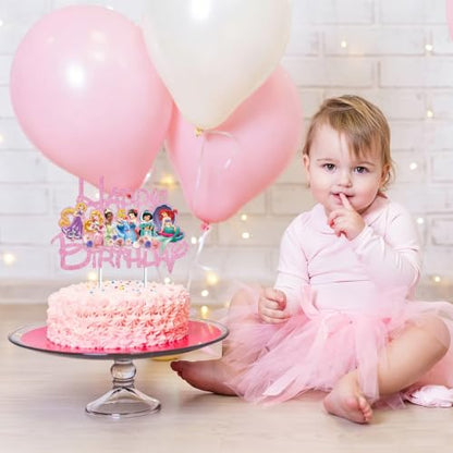 Princess Cake Topper - Pink Glitter Birthday Cake Decoration for Girls