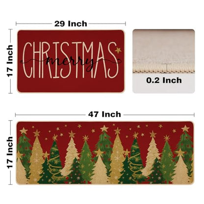 Christmas Kitchen Mats Set of 2 - 17x29" & 17x47" Burlap Backed Non-Slip Rugs