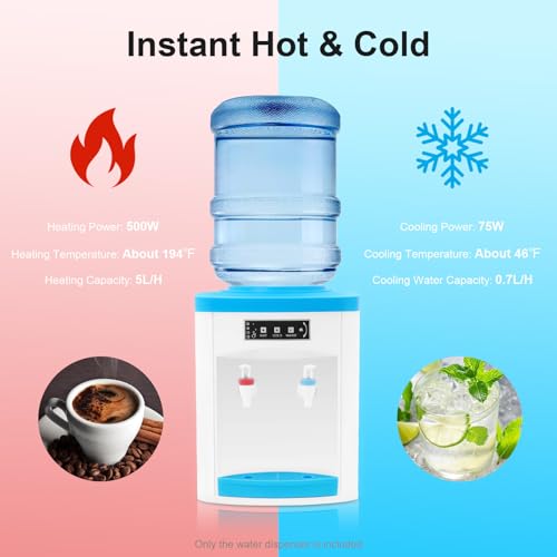 Countertop Water Cooler Dispenser with Hot Cold Room Temp Water 3-5 Gallon Capacity