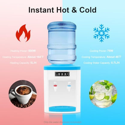 Countertop Water Cooler Dispenser with Hot Cold Room Temp Water 3-5 Gallon Capacity